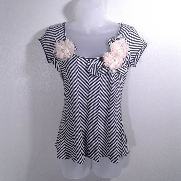 Vintage Y2K Little Yellow Button (Anthropologie) Chevron Flower Blouse - XS - Picture 2 of 9